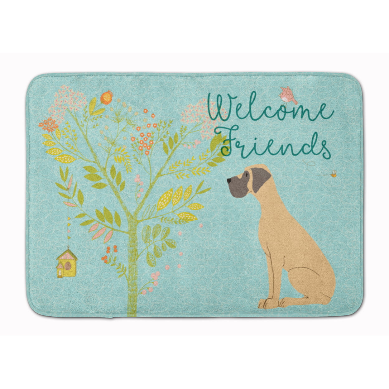 Picture of Carolines Treasures BB7588RUG Welcome Friends Fawn Great Dane Natural Ears Machine Washable Memory Foam Mat