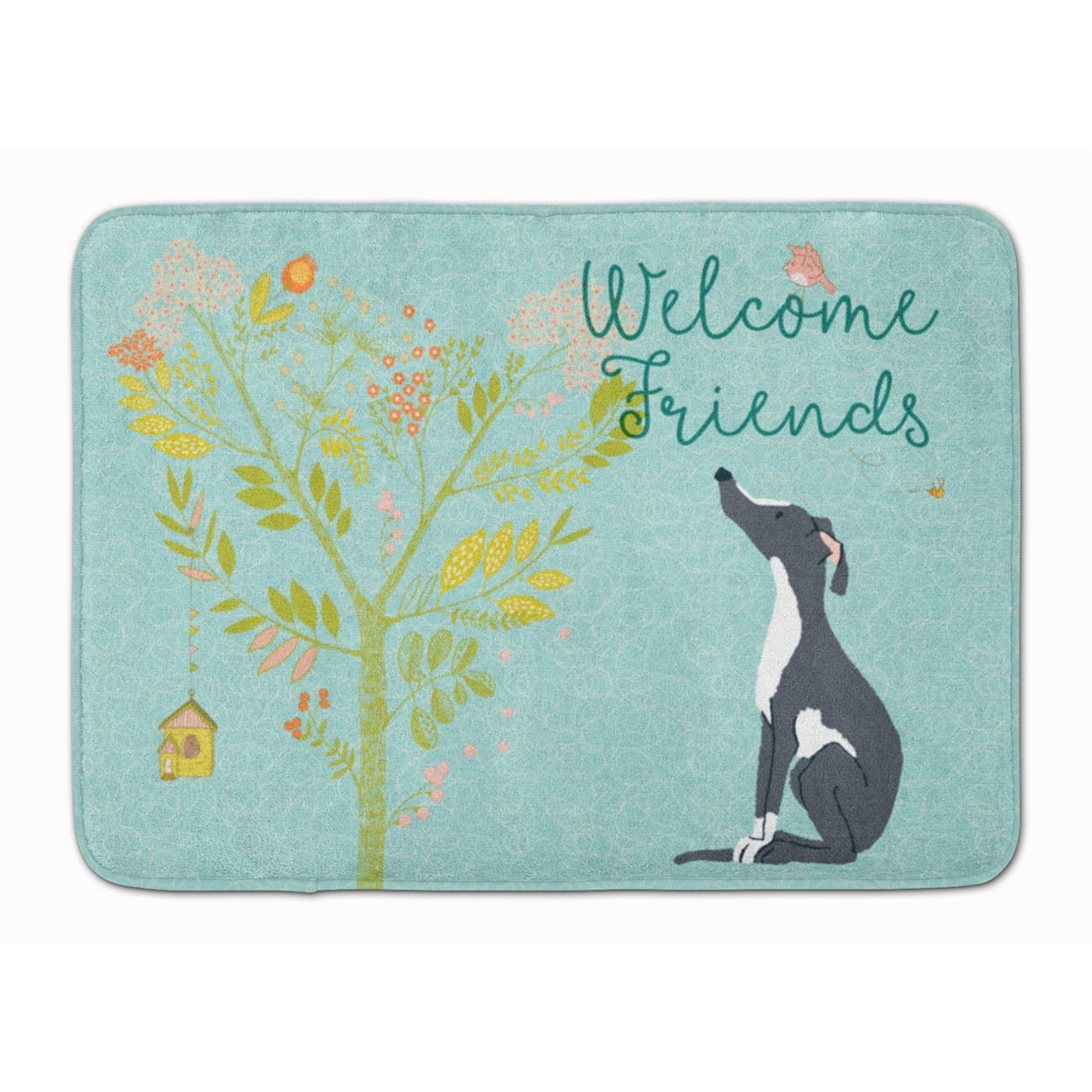 BB7592RUG Welcome Friends Black White Greyhound Machine Washable Memory Foam Mat
