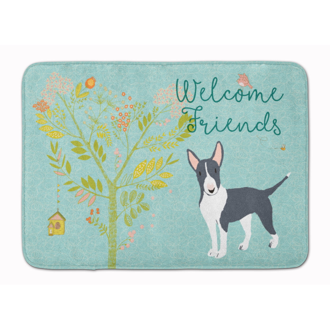 BB7604RUG Welcome Friends Black Bull Terrier Machine Washable Memory Foam Mat