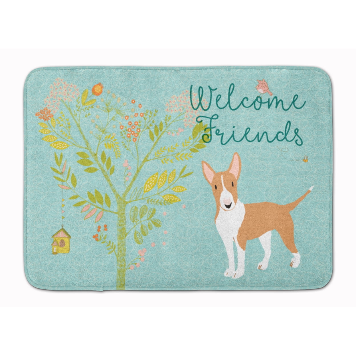 BB7605RUG Welcome Friends Brown Bull Terrier Machine Washable Memory Foam Mat