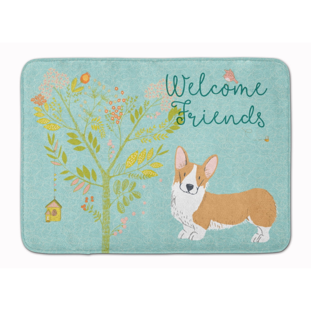 Picture of Carolines Treasures BB7608RUG Welcome Friends Pembroke Welsh Corgi Red Machine Washable Memory Foam Mat