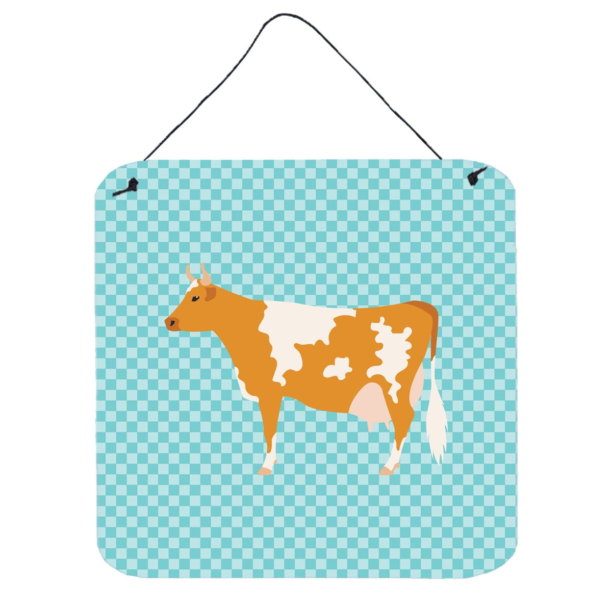 Picture of Carolines Treasures BB7995DS66 Guernsey Cow Blue Check Wall or Door Hanging Prints, 6 x 6 in.
