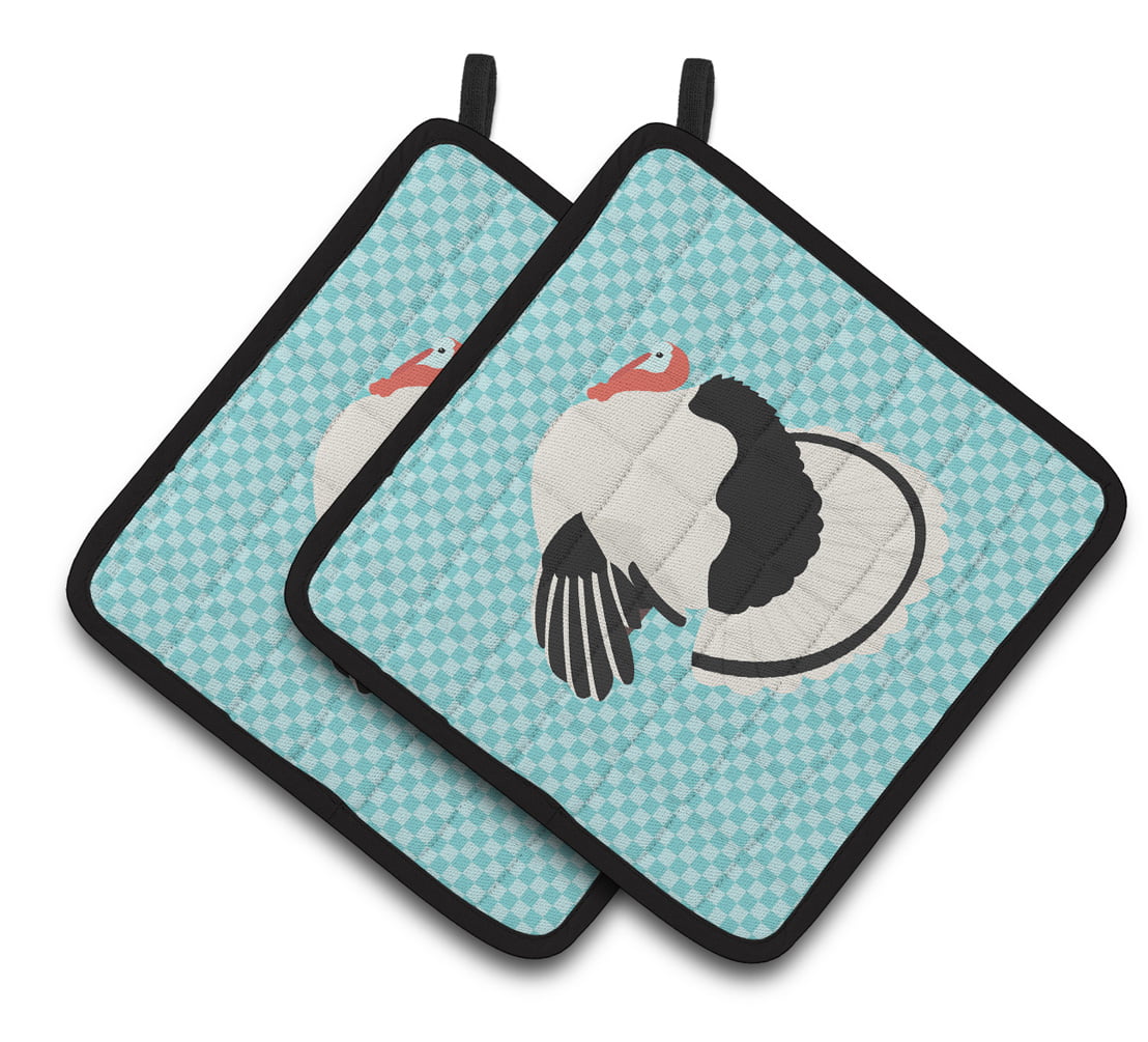 Royal Palm Turkey Blue Check Pair of Pot Holders - Blue