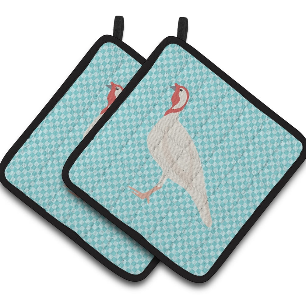 BB8163PTHD Beltsville Small White Turkey Hen Blue Check Pair of Pot Holders
