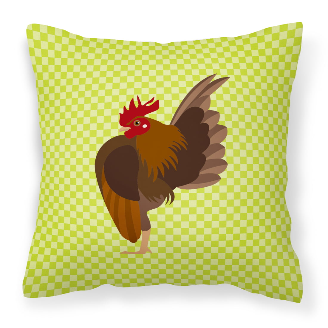 Malaysian Serama Chicken Green Fabric Decorative Pillow - 14 x 14 in.