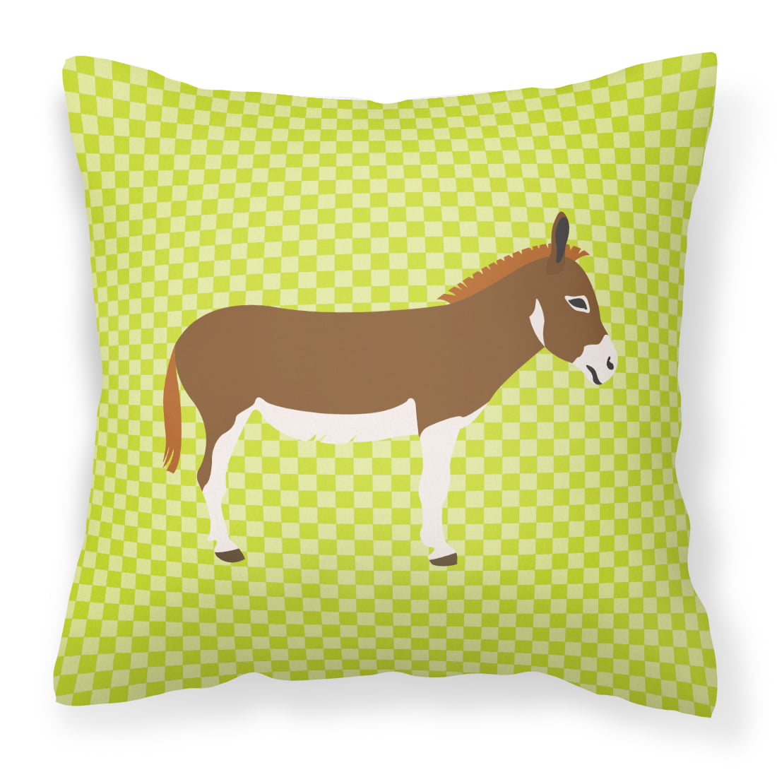 Miniature Mediterranian Donkey Green Fabric Decorative Pillow - 14 x 14 in.
