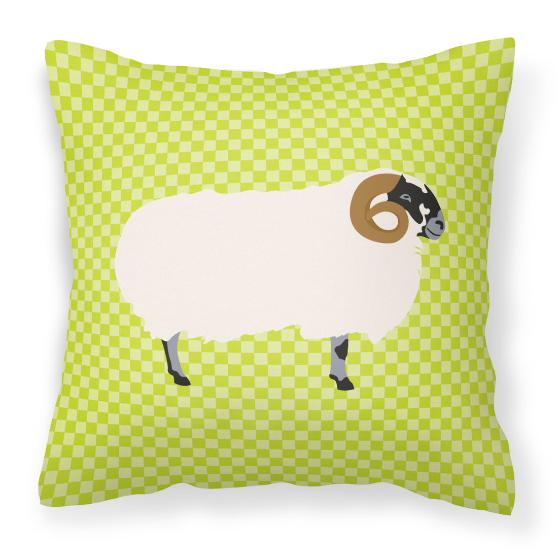 Scottish Blackface Sheep Green Fabric Decorative Pillow - 14 x 14 in.