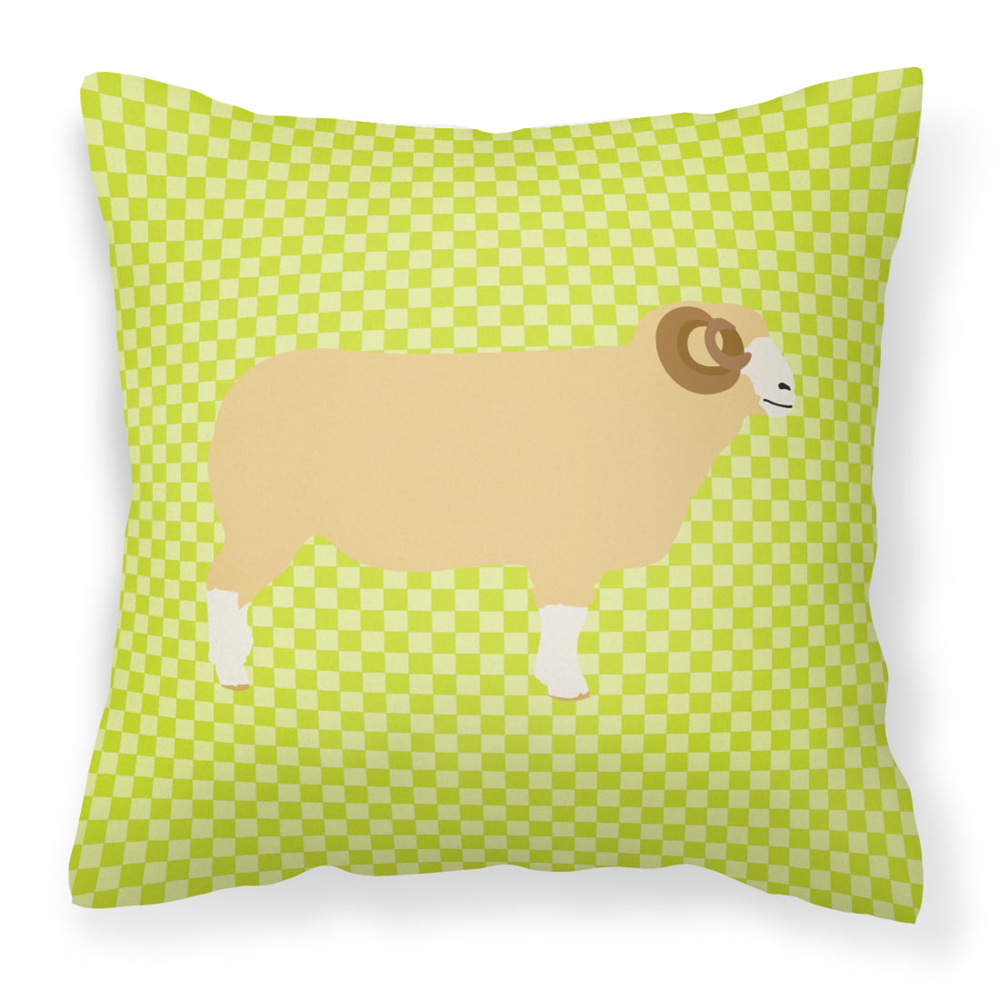 Horned Dorset Sheep Green Fabric Decorative Pillow - 14 x 14 in.