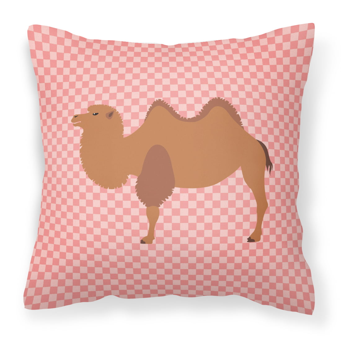 Bactrian Camel Pink Check Fabric Decorative Pillow - 14 x 14 in.