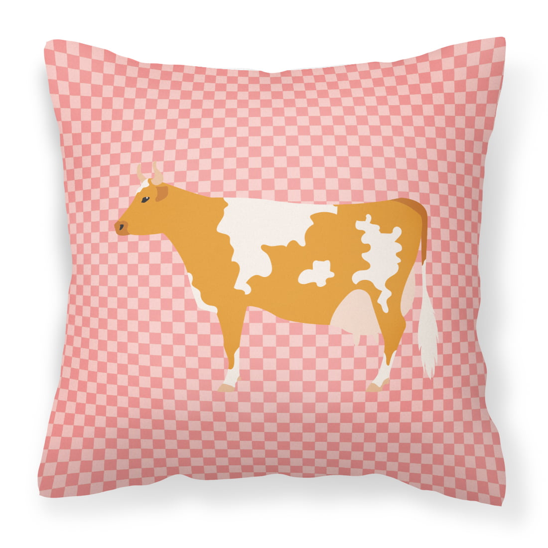 Guernsey Cow Pink Check Fabric Decorative Pillow - 14 x 14 in.