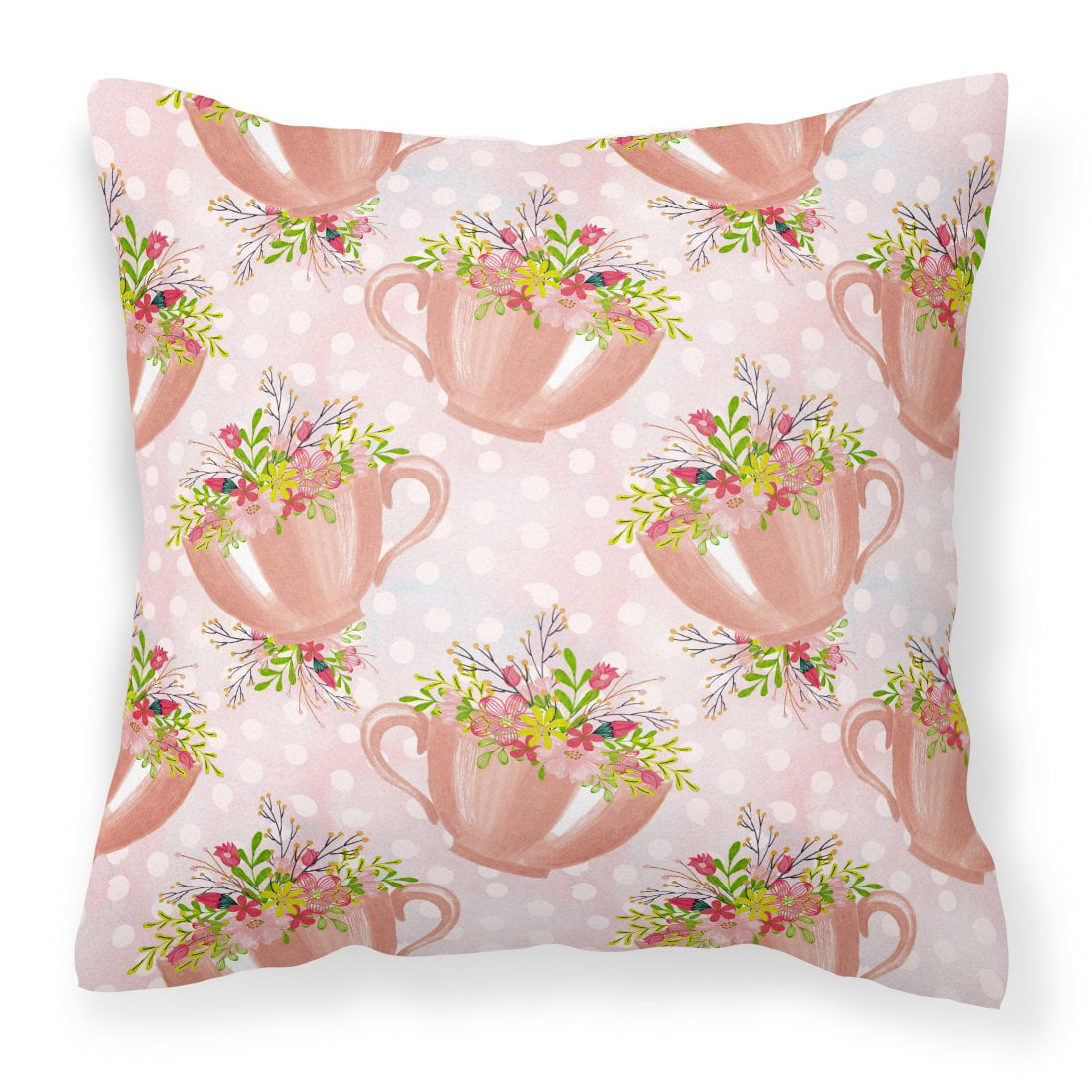Picture of Carolines Treasures BB7481PW1414 Tea Cup & Flowers Pink Fabric Decorative Pillow, 14 x 14 in.