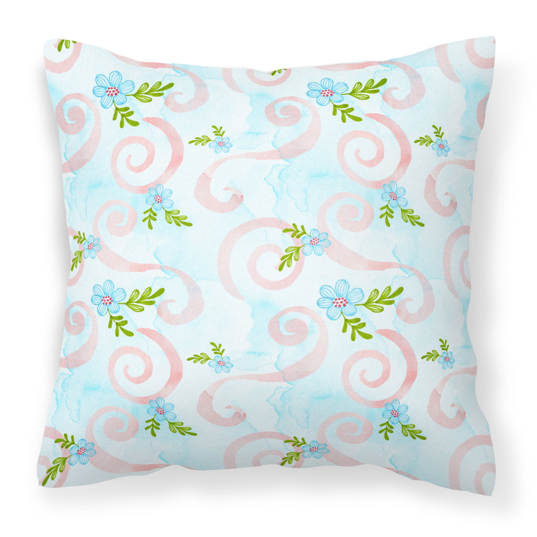 Picture of Carolines Treasures BB7482PW1414 Watercolor Blue Flowers & Swirls Fabric Decorative Pillow, 14 x 14 in.