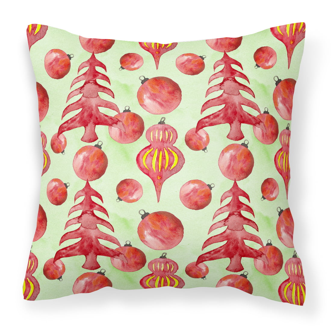 Red Christmas Tree & Ornaments Fabric Decorative Pillow - 14 x 14 in.