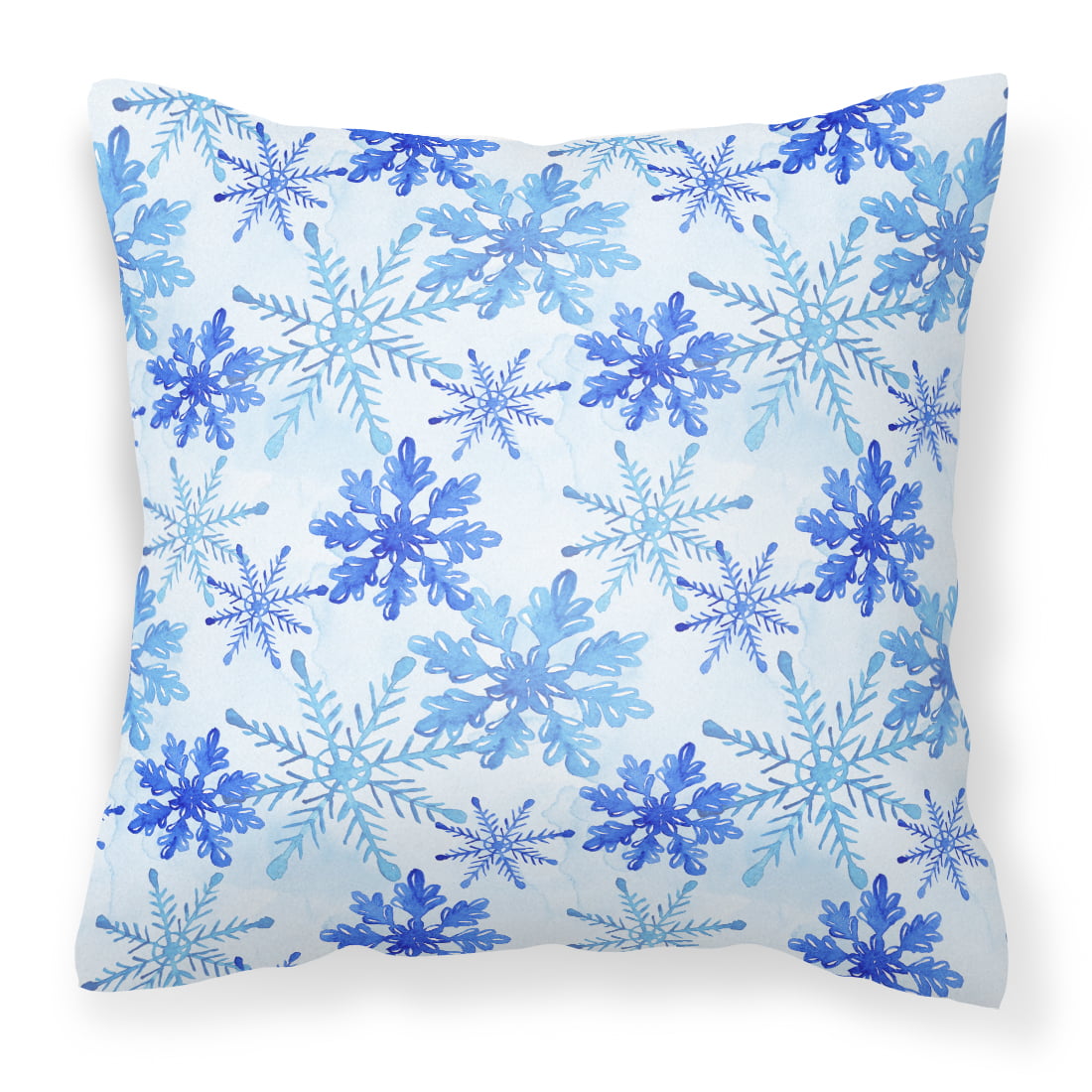 Blue Snowflakes Watercolor Fabric Decorative Pillow - 14 x 14 in.