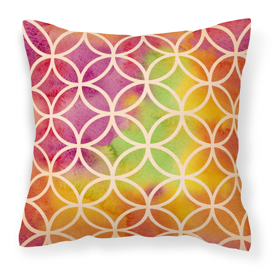 Watercolor Rainbow Geometric Circles Fabric Decorative Pillow 14 x 14 in.