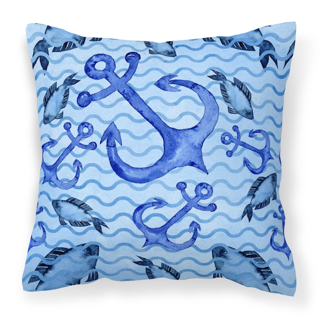 Beach Watercolor Anchors & Fish Fabric Decorative Pillow - 14 x 14 in.
