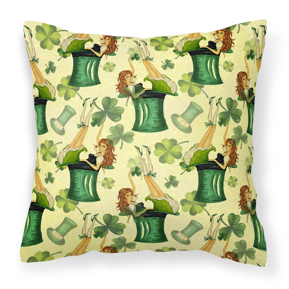 Watercolor St Patricks Day Party Fabric Decorative Pillow - 14 x 14 in.