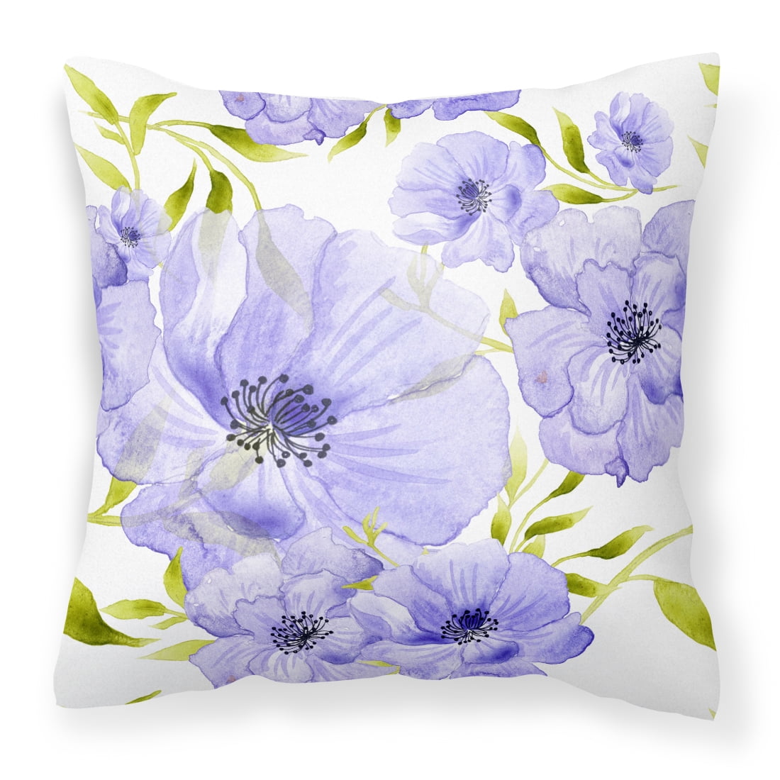 Watercolor Blue Flowers Fabric Decorative Pillow - 18 x 18 in.