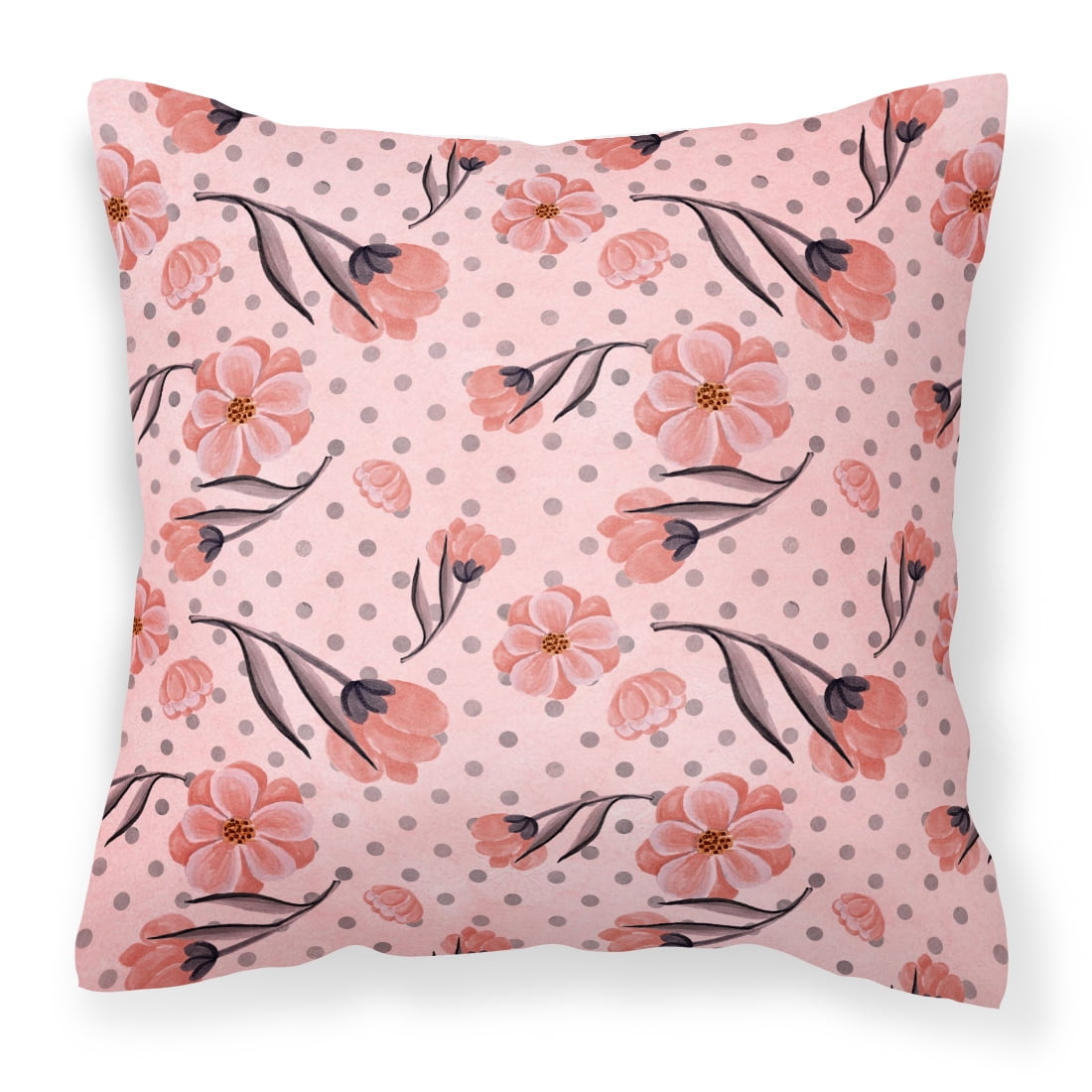 Pink Flowers & Polka Dots Fabric Decorative Pillow - 18 x 18 in.