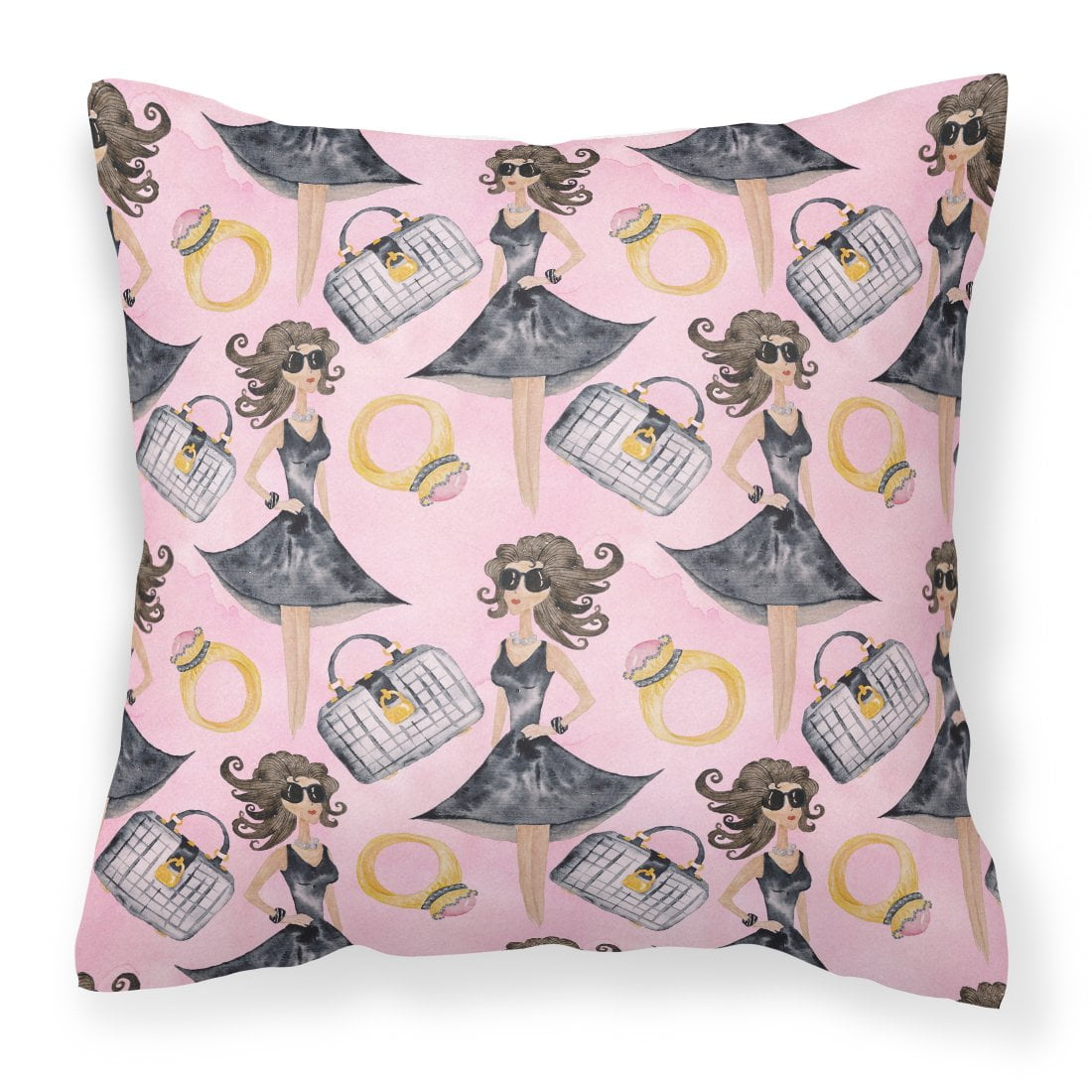 Watercolor Fashion Diva on Pink Fabric Decorative Pillow