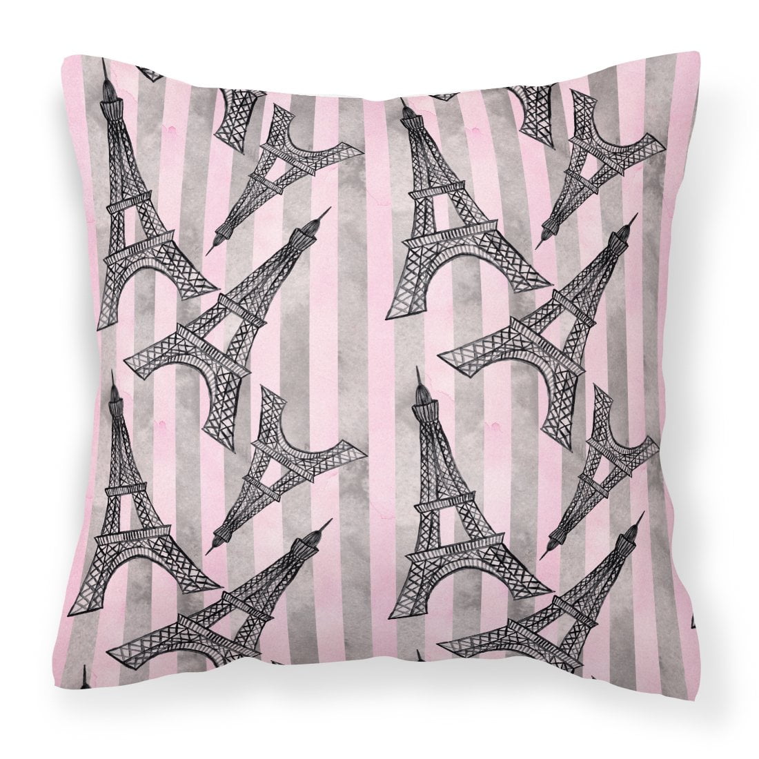 Watercolor Eiffel Tower & Stripes Fabric Decorative Pillow 18 x 18 in.