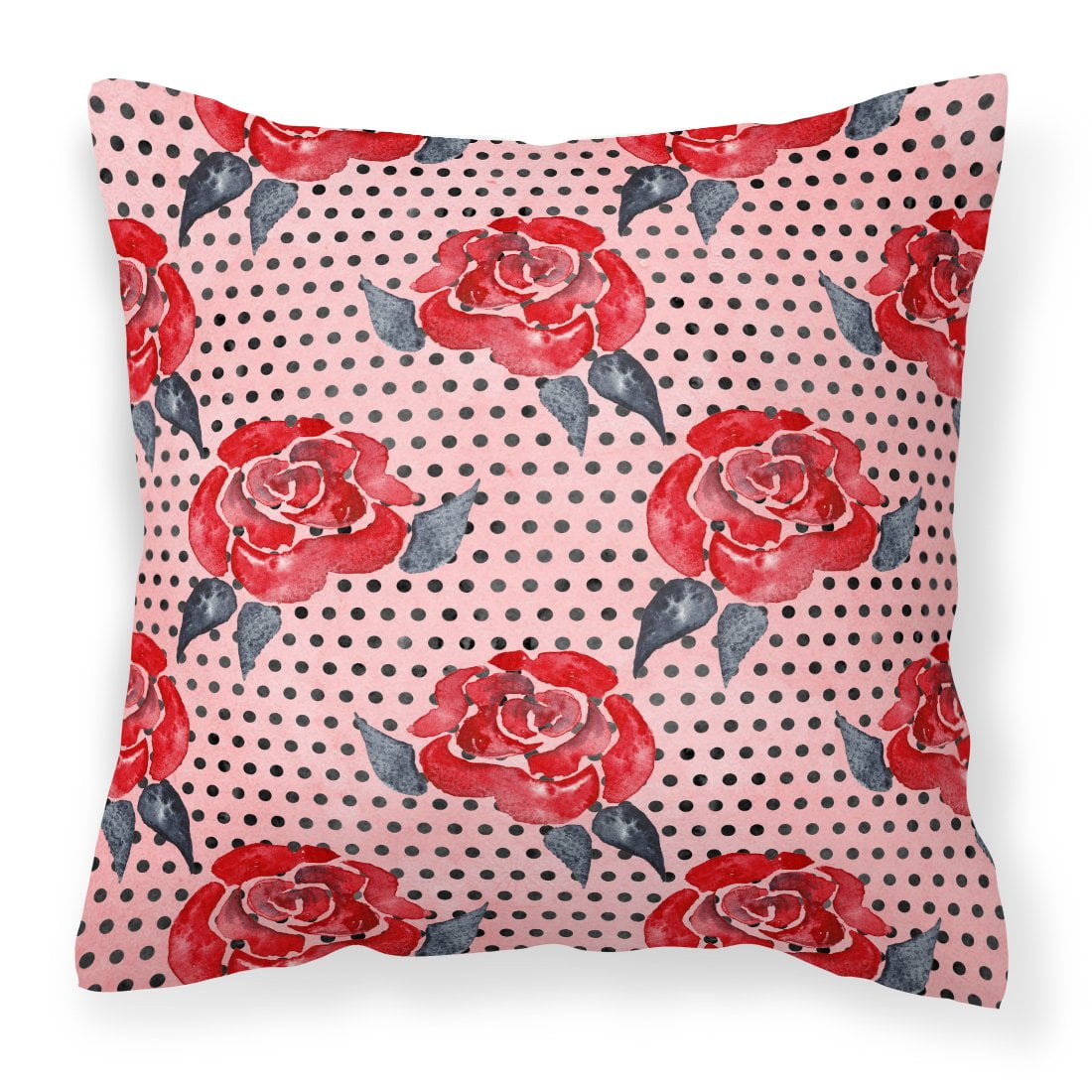 Watercolor Red Roses & Polkadots Fabric Decorative Pillow, 18 x 18 in.