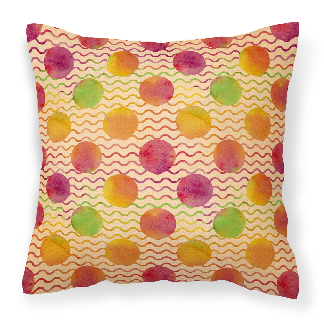 Watercolor Rainbow Dots & Sqiggles Fabric Decorative Pillow - 18 x 18 in.