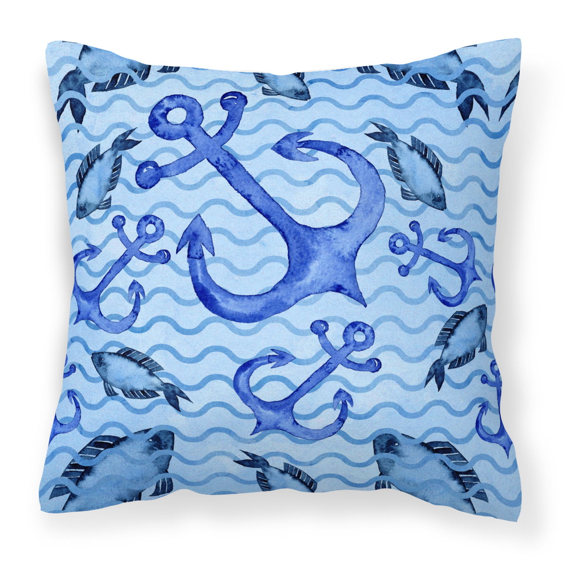 Beach Watercolor Anchors & Fish Fabric Decorative Pillow - 18 x 18 in.