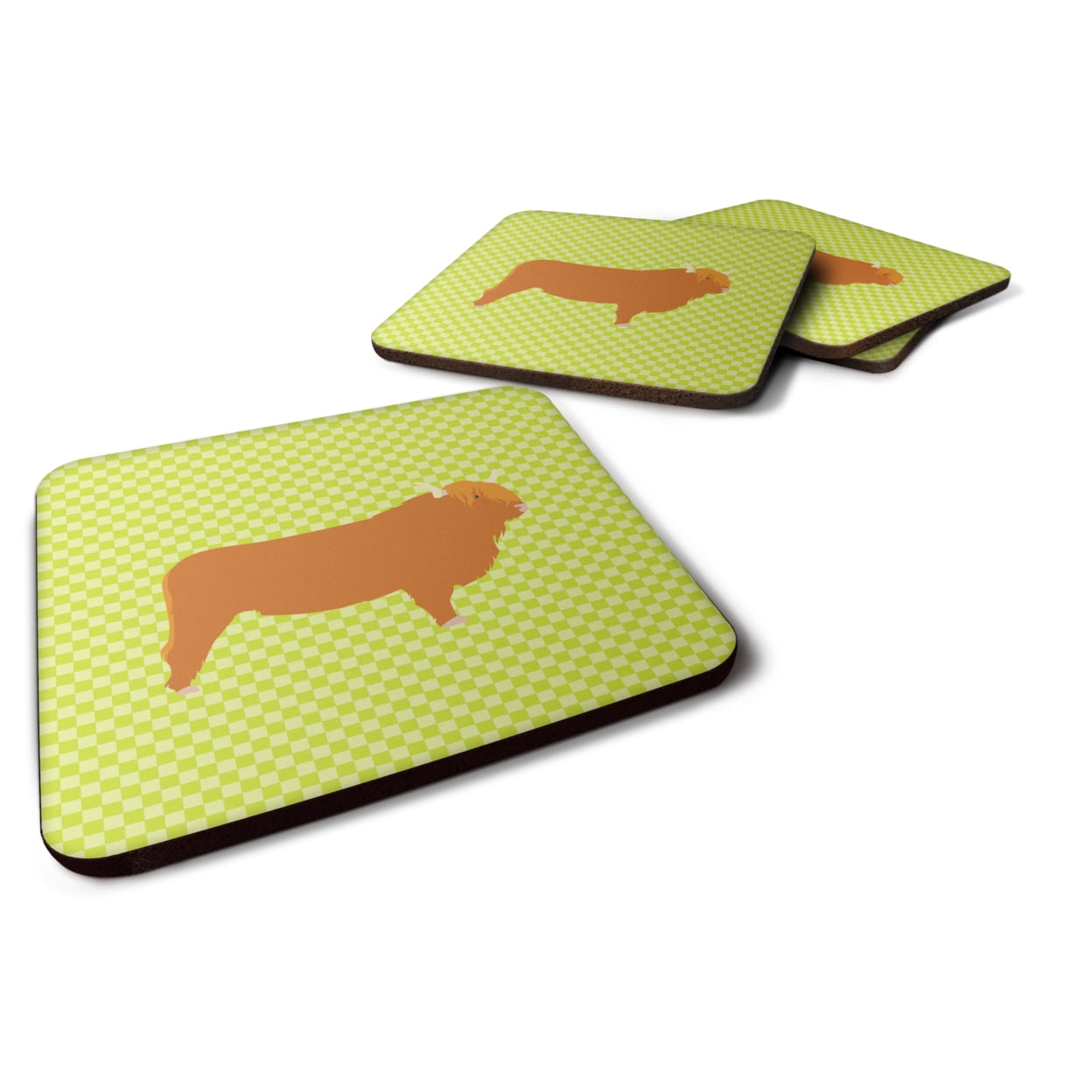 Highland Cow Green Foam Coaster - Set of 4