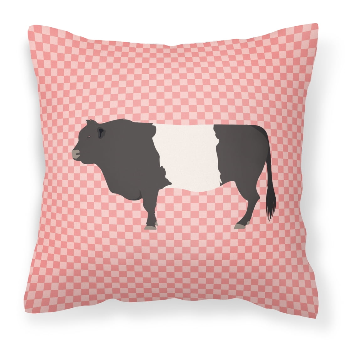 Belted Galloway Cow Pink Check Fabric Decorative Pillow - 14 x 14 in.