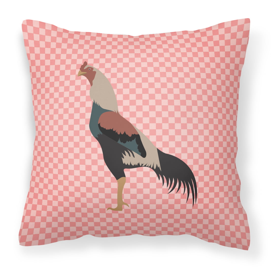 Kulang Chicken Pink Check Fabric Decorative Pillow - 14 x 14 in.