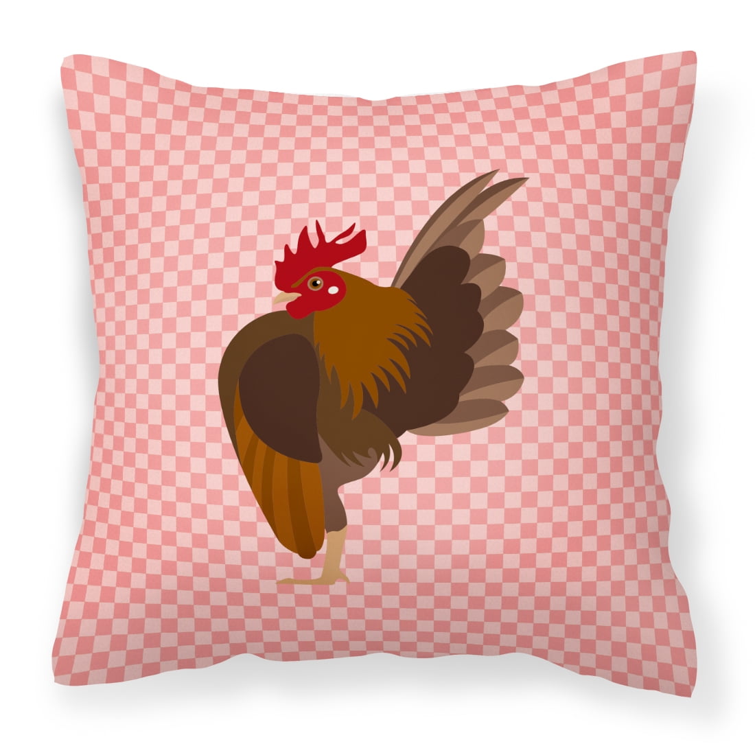 Malaysian Serama Chicken Pink Check Fabric Decorative Pillow - 14 x 14 in.