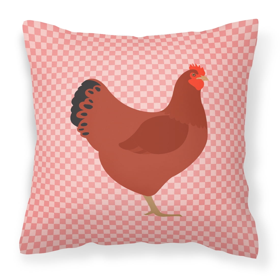 New Hampshire Red Chicken Pink Check Fabric Decorative Pillow - 14 x 14 in.