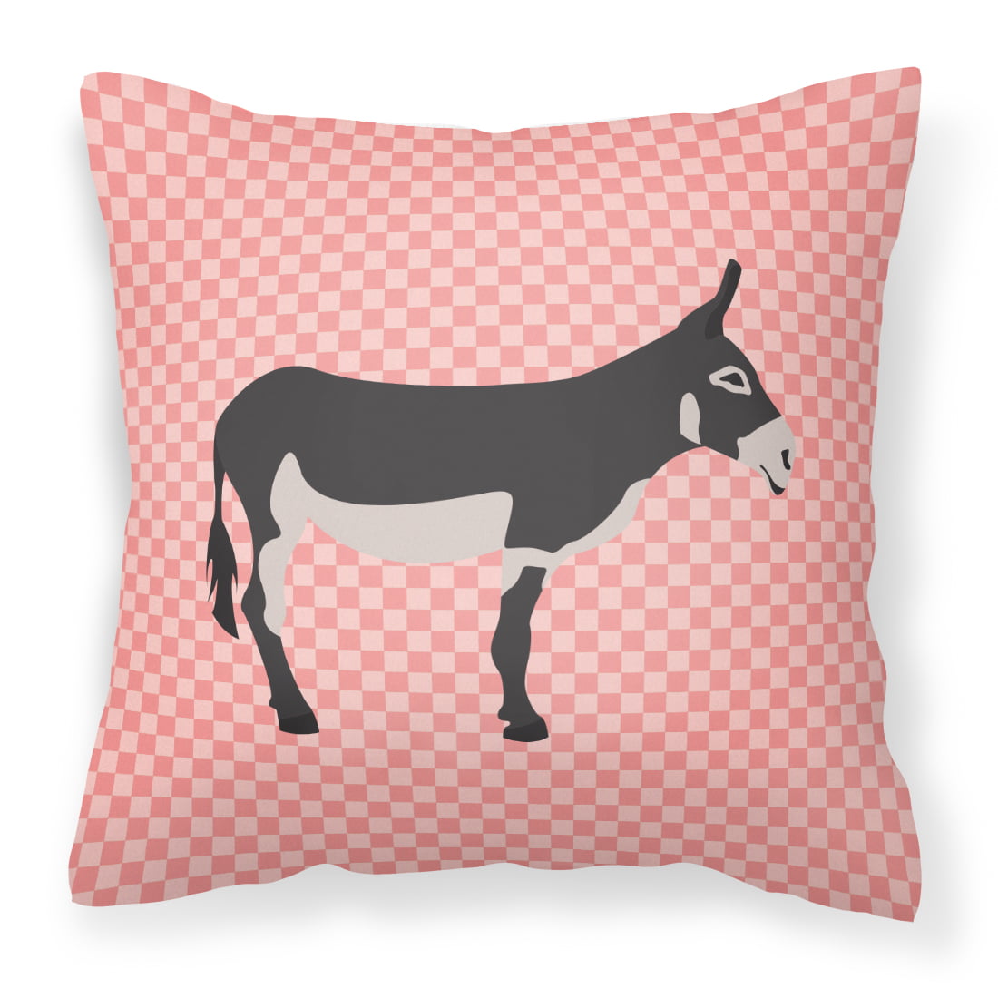American Mammoth Jack Donkey Pink Check Fabric Decorative Pillow - 14 x 14 in.