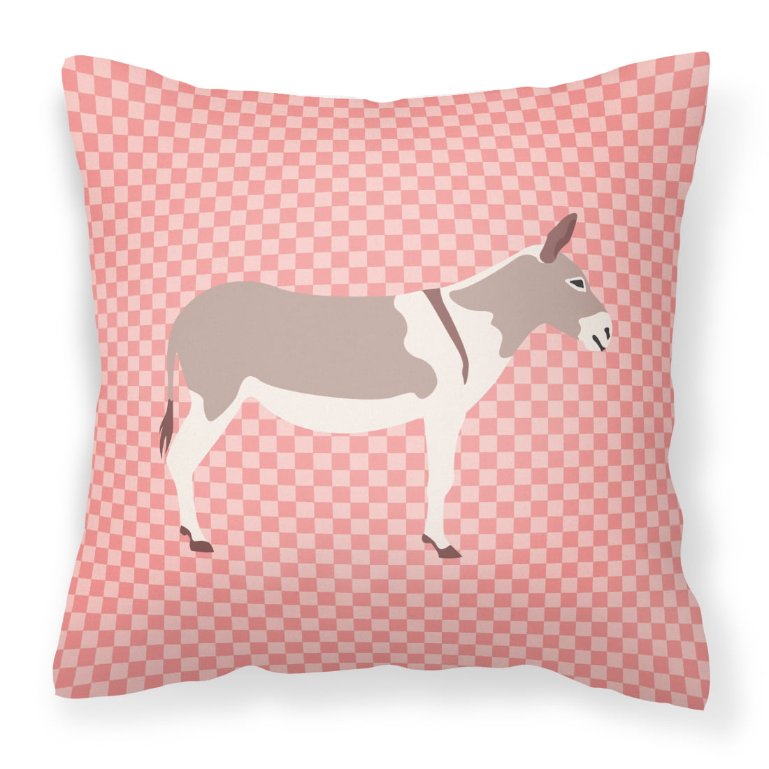 Australian Teamster Donkey Pink Check Fabric Decorative Pillow - 14 x 14 in.