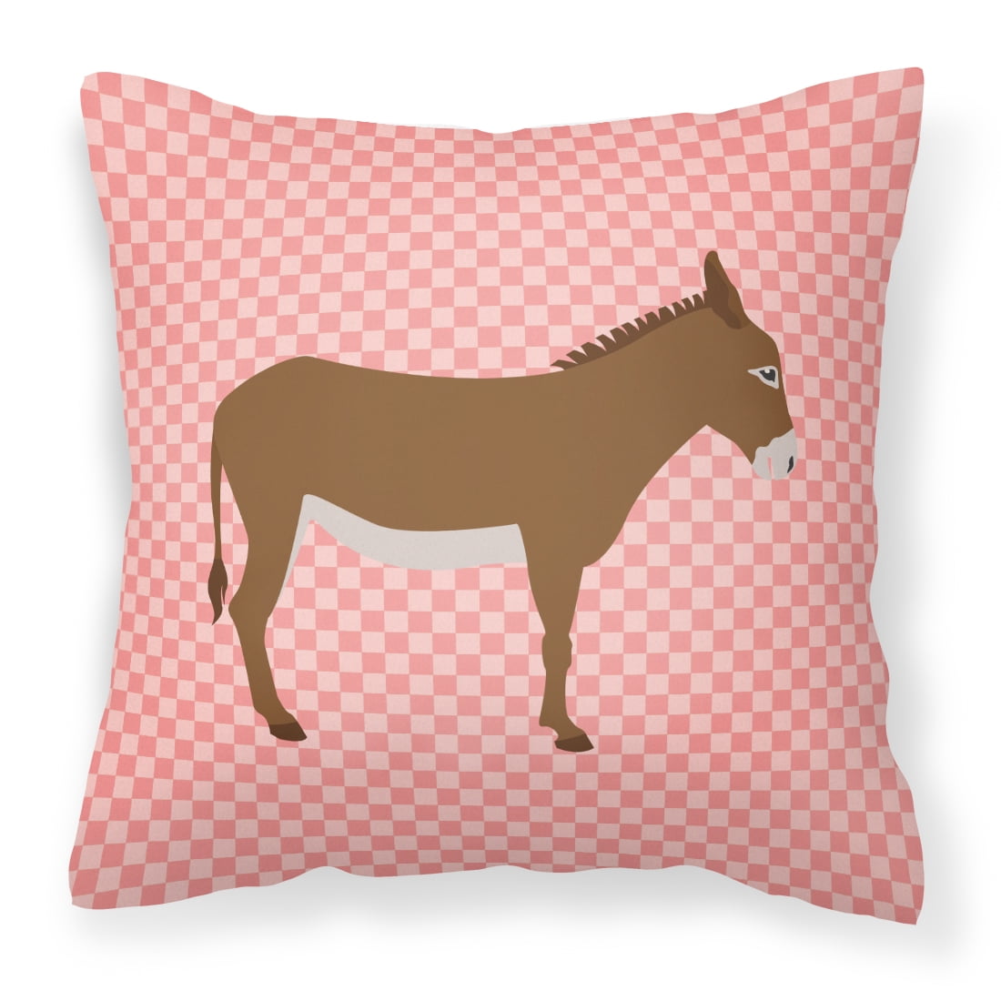 Cotentin Donkey Pink Check Fabric Decorative Pillow - 14 x 14 in.