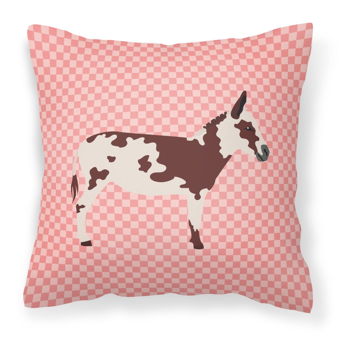 American Spotted Donkey Pink Check Fabric Decorative Pillow - 14 x 14 in.