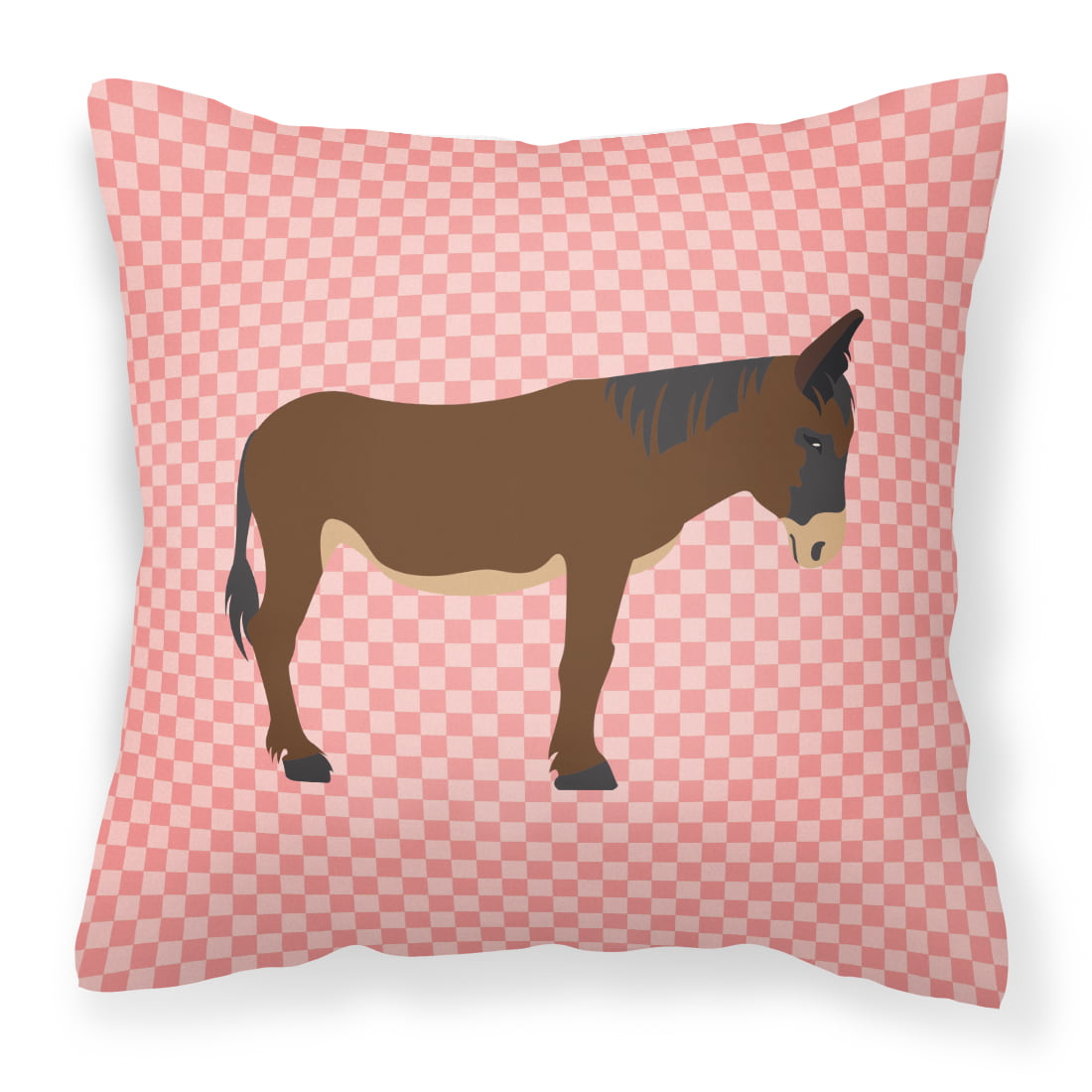 Zamorano-Leones Donkey Pink Check Fabric Decorative Pillow - 14 x 14 in.