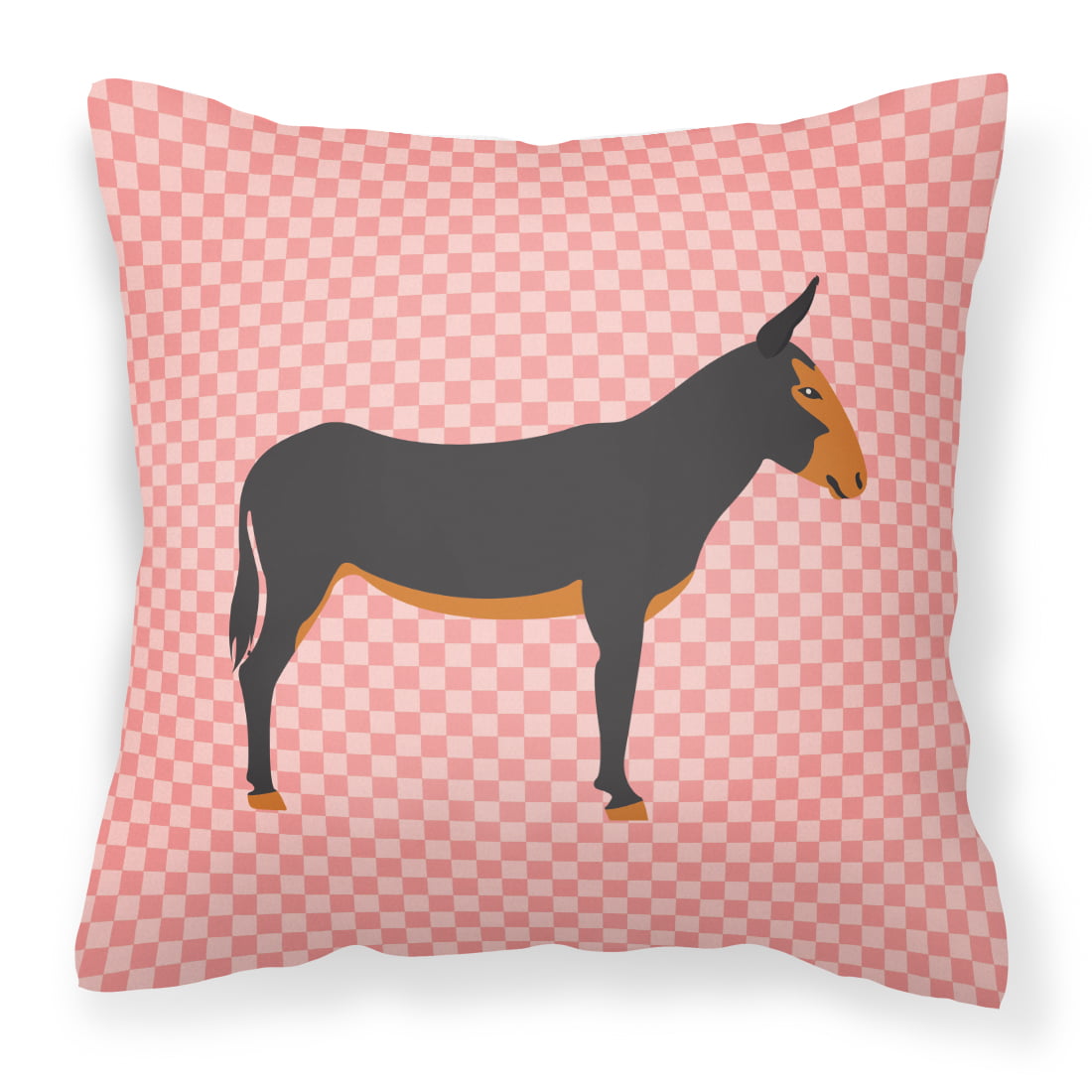 Catalan Donkey Pink Check Fabric Decorative Pillow - 14 x 14 in.