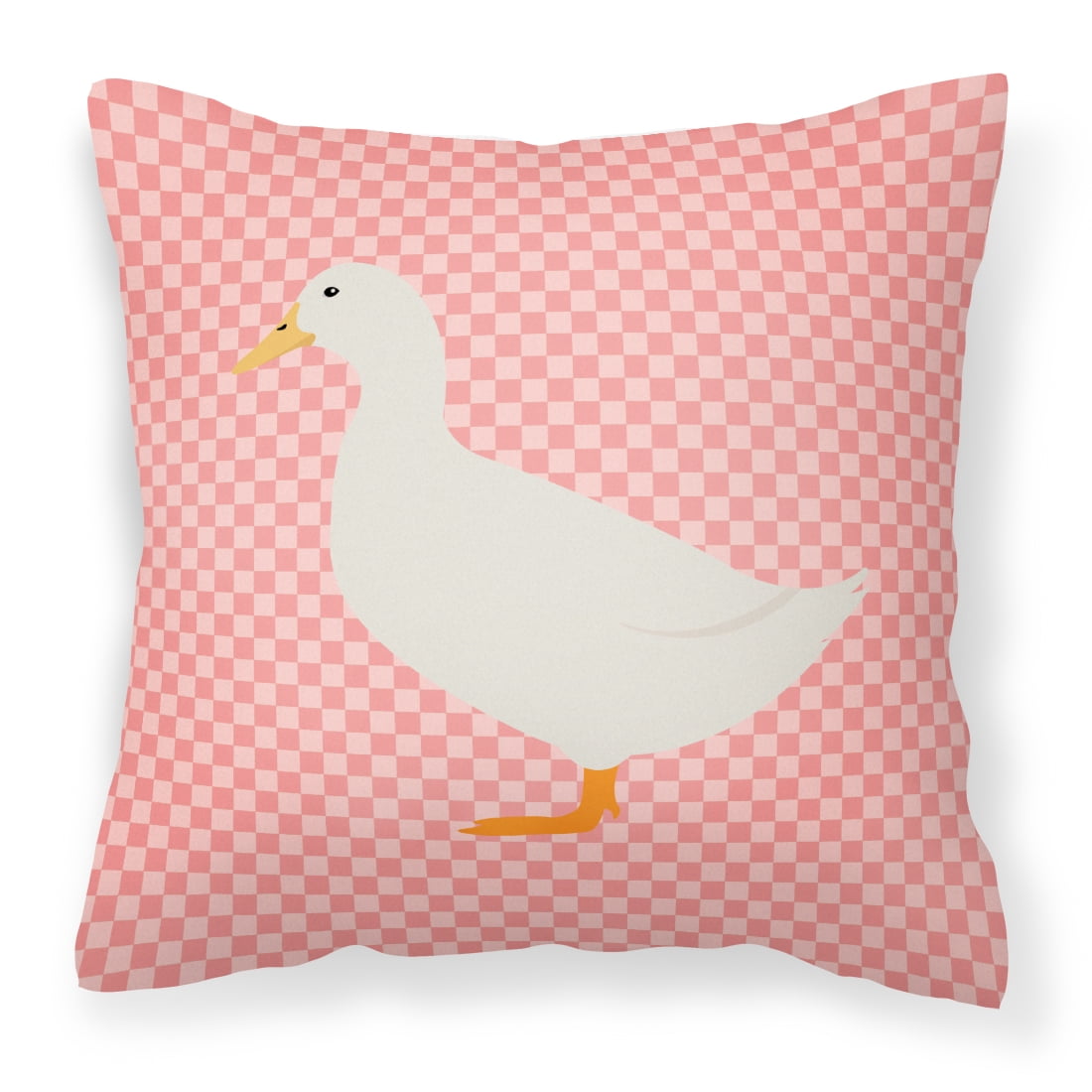 American Pekin Duck Pink Check Fabric Decorative Pillow - 14 x 14 in.