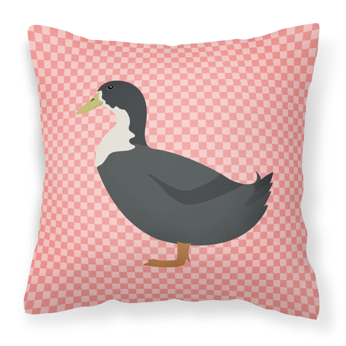 Blue Swedish Duck Pink Check Fabric Decorative Pillow - 14 x 14 in.