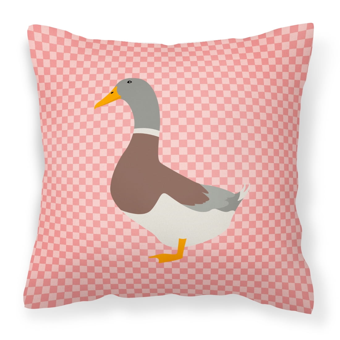 Saxony Sachsenente Duck Pink Check Fabric Decorative Pillow - 14 x 14 in.