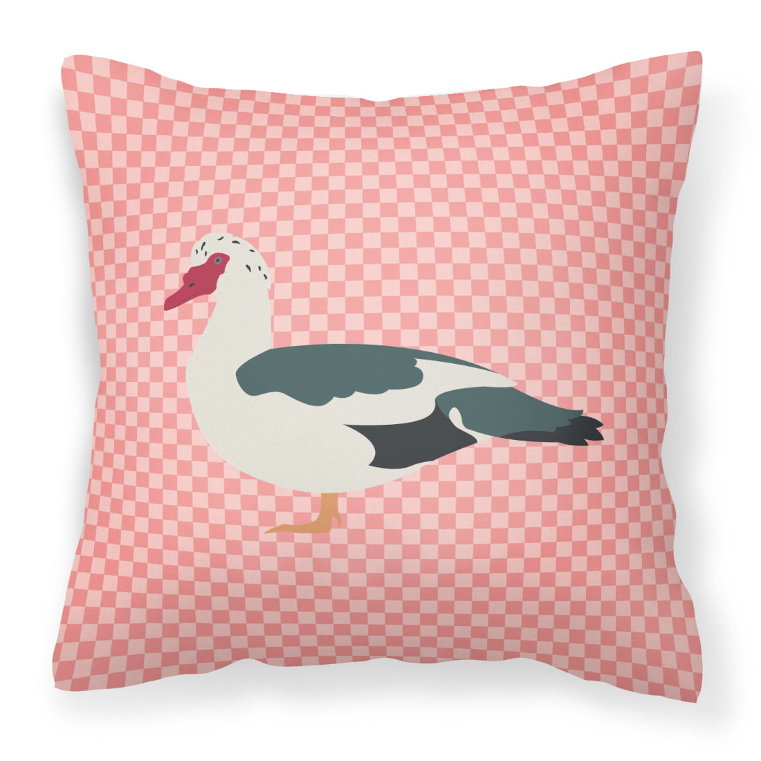 Muscovy Duck Pink Check Fabric Decorative Pillow - 14 x 14 in.