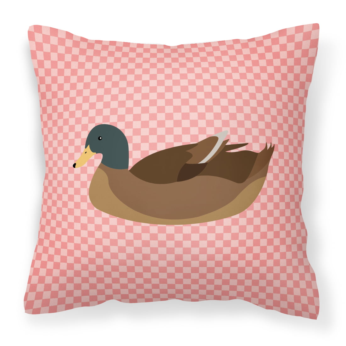 Khaki Campbell Duck Pink Check Fabric Decorative Pillow - 14 x 14 in.