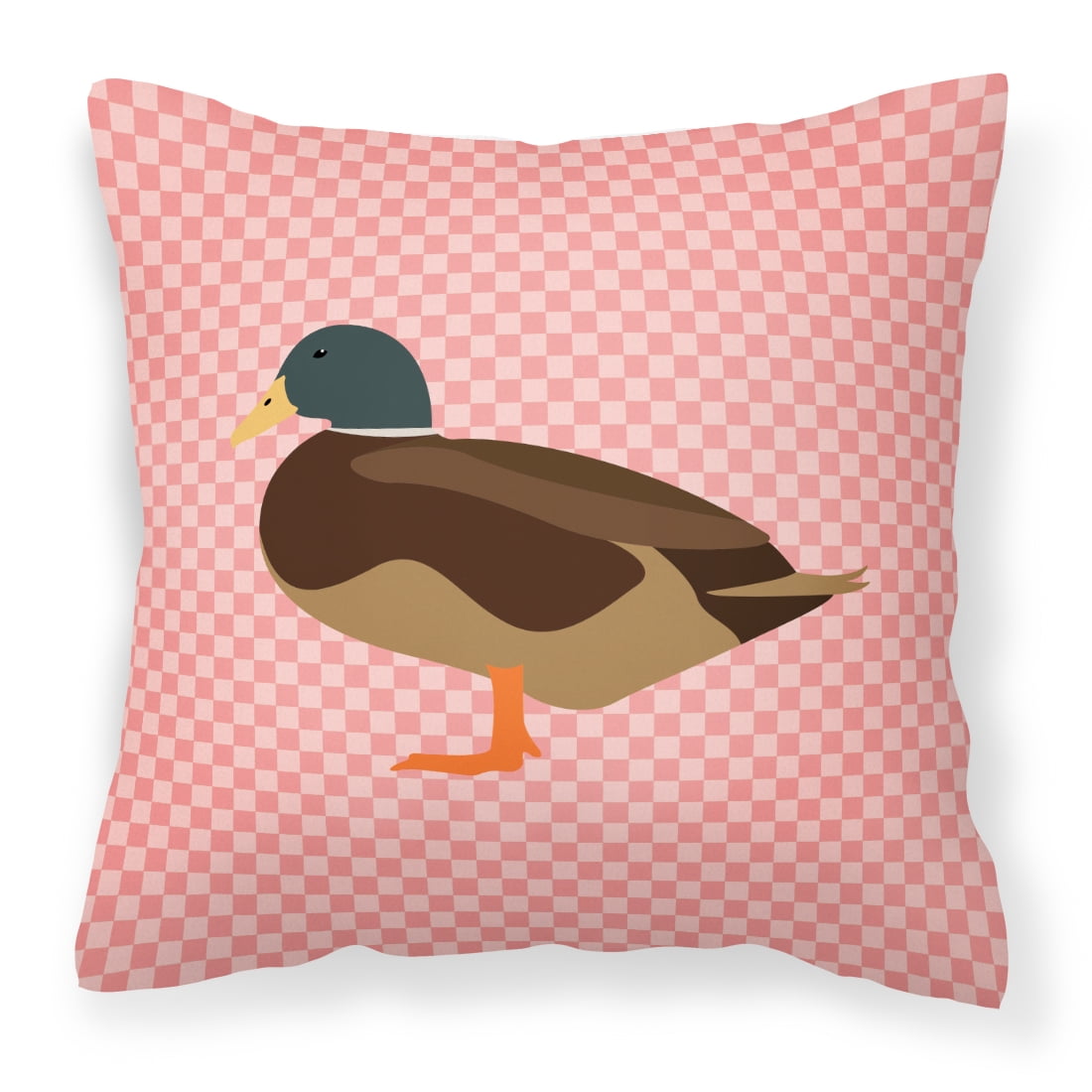 Silver Bantam Duck Pink Check Fabric Decorative Pillow - 14 x 14 in.