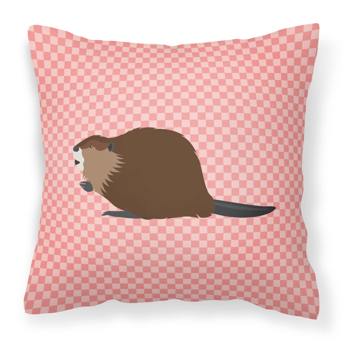 Eurasian Beaver Pink Check Fabric Decorative Pillow - 14 x 14 in.