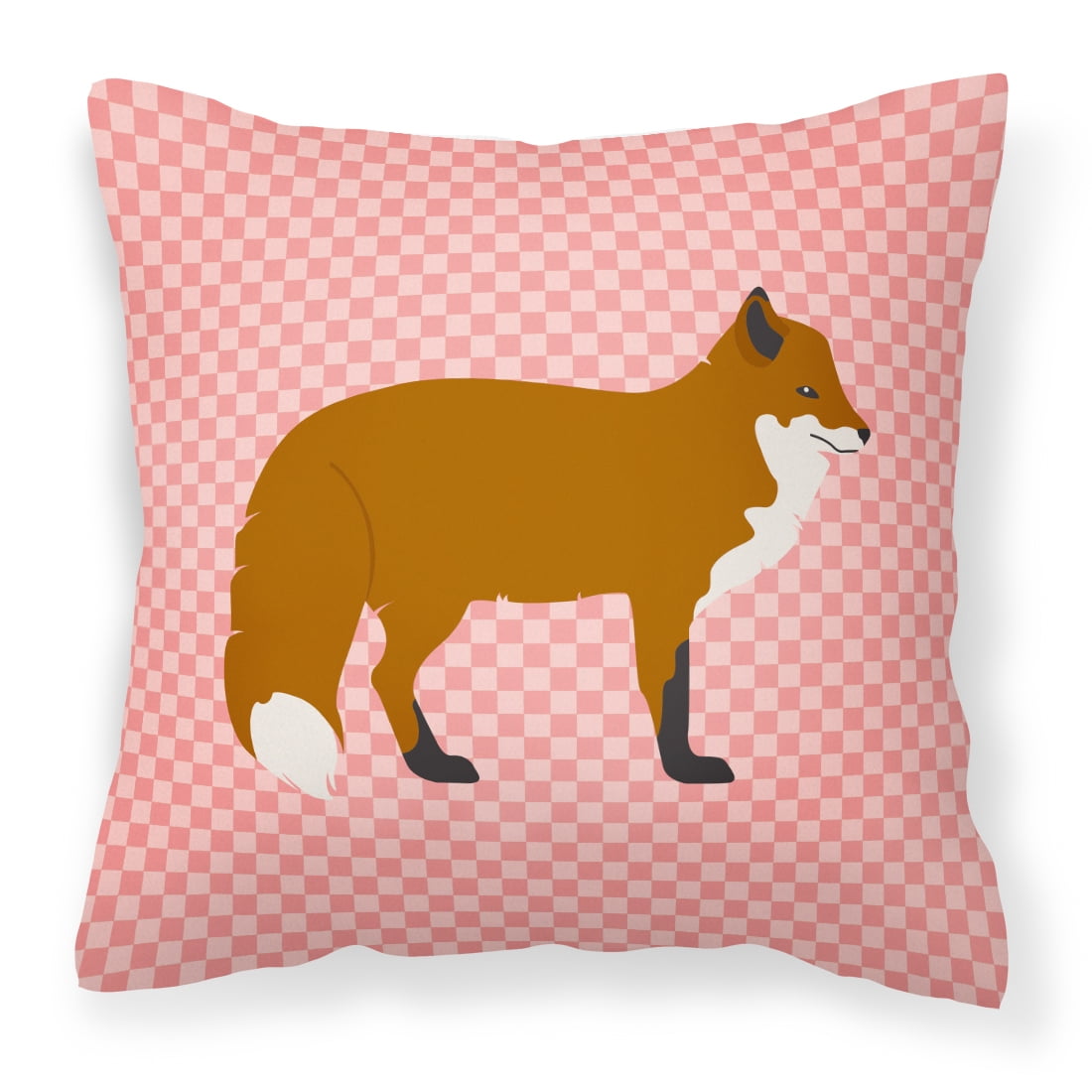 Red Fox Pink Check Fabric Decorative Pillow - 14 x 14 in.