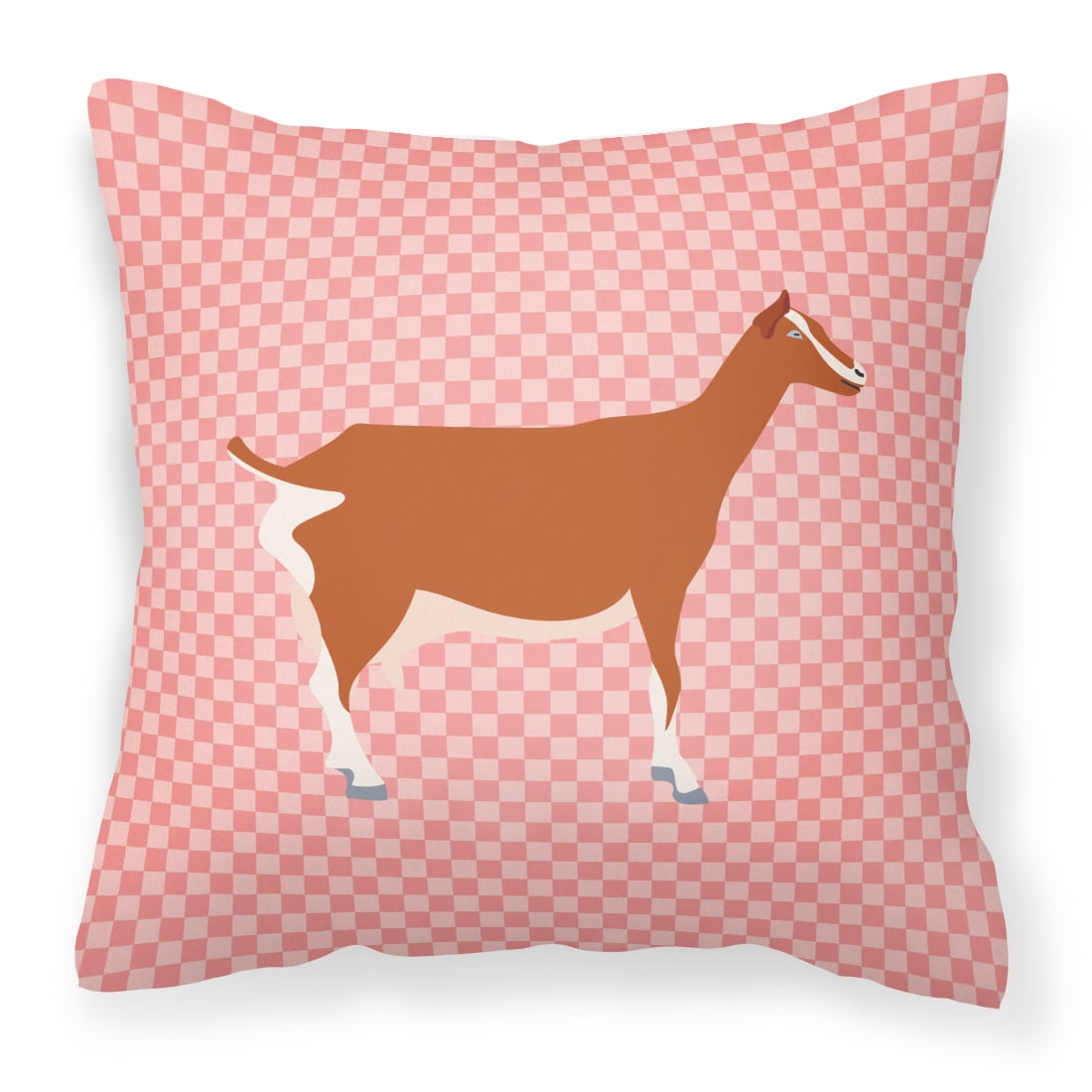 Toggenburger Goat Pink Check Fabric Decorative Pillow - 14 x 14 in.
