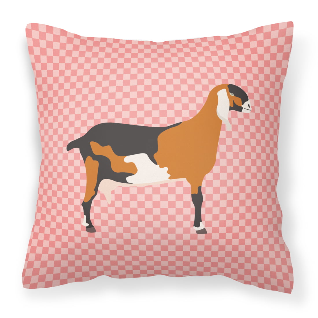Anglo Nubian Goat Pink Check Fabric Decorative Pillow - 14 x 14 in.