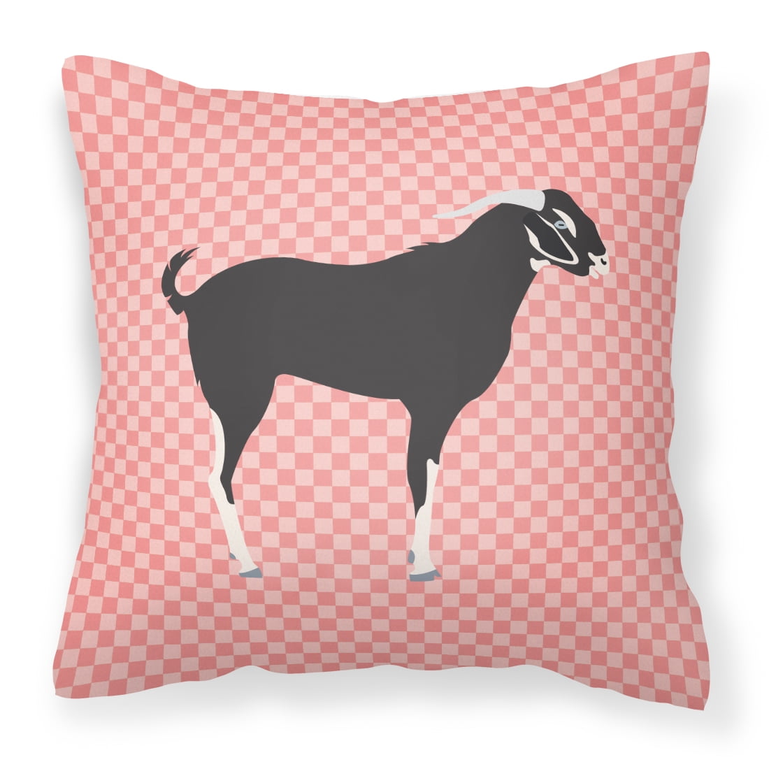 Black Bengal Goat Pink Check Fabric Decorative Pillow - 14 x 14 in.
